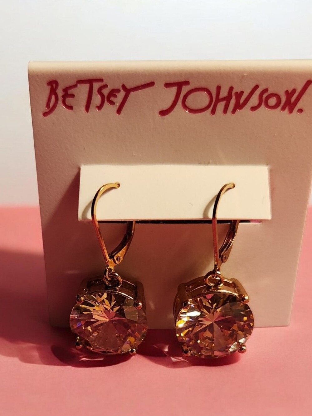 Betsey Johnson Gold-Tone Champagne Crystal Drop Earrings